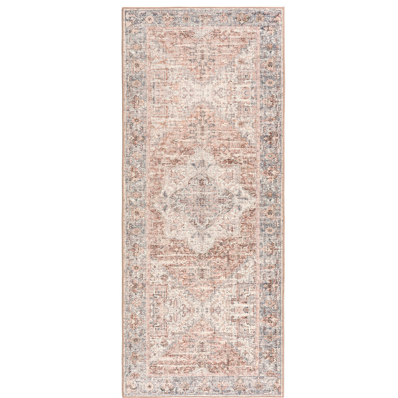 Samiur Lyle Vintage Machine Washable Area Rugs, Runner 2'6" x 8', Gray Ivory Blush