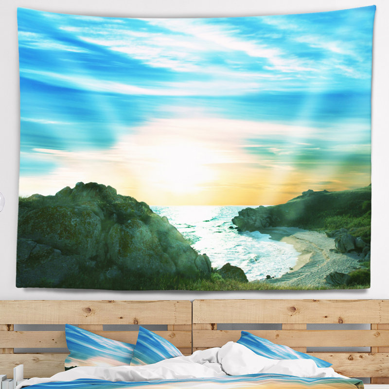 Tapisserie eaux de mer blanches entre beach hills, H 32 po x l 39 po