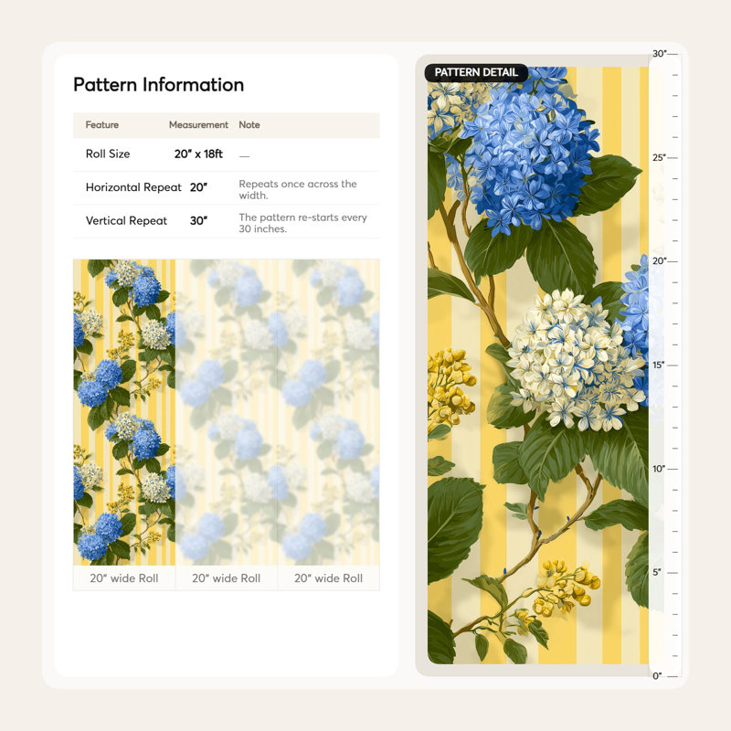 Papier peint floral rayé amovible vintage, Peler et coller