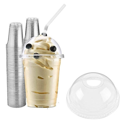 20oz Clear PET Plastic Cups with Dome Lid & Straw: 100 Sets