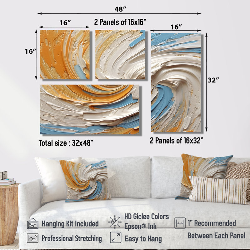 «Gold Eernal Swirl III», art mural spirales abstraites 4 pièces, Impression encadrée sans passe-partout, Doré