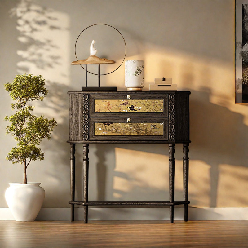 Armoire de rangement à deux tiroirs en bois de frêne