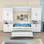 Lit escamotable double en bois avec armoires coulissantes doubles et grandes tablettes de rangement-1342123019