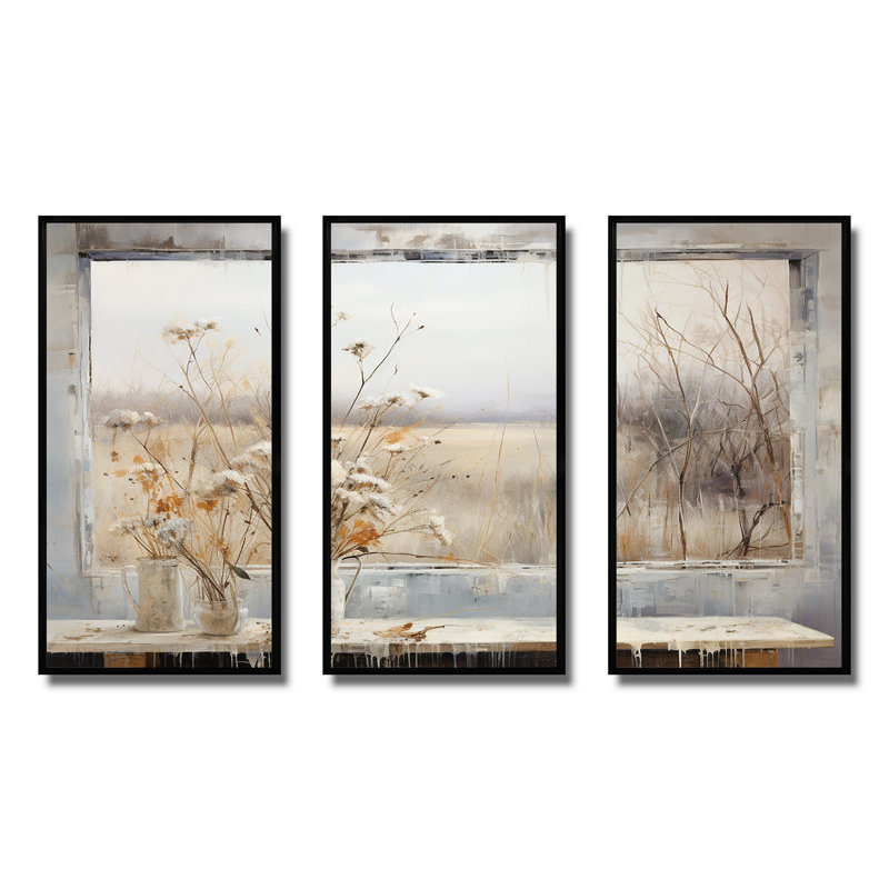 «Winter Meadow View Calmness III», art mural prairie, H 40 po x l 60 po x P 1 po, Cadre flottant noir