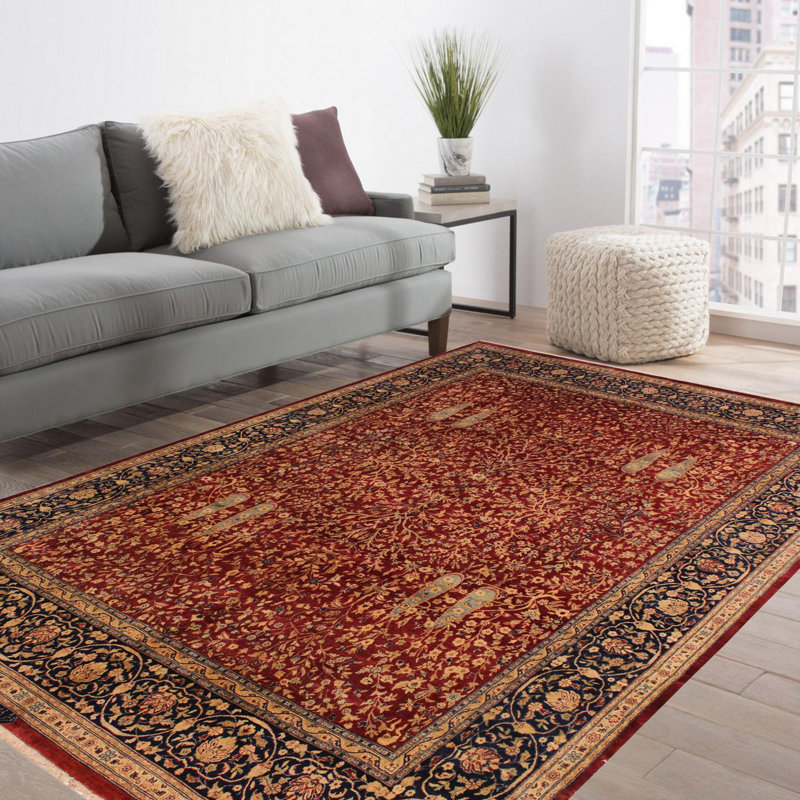 Tapis beige / rouge / bleu marine en laine noué à la main Roby