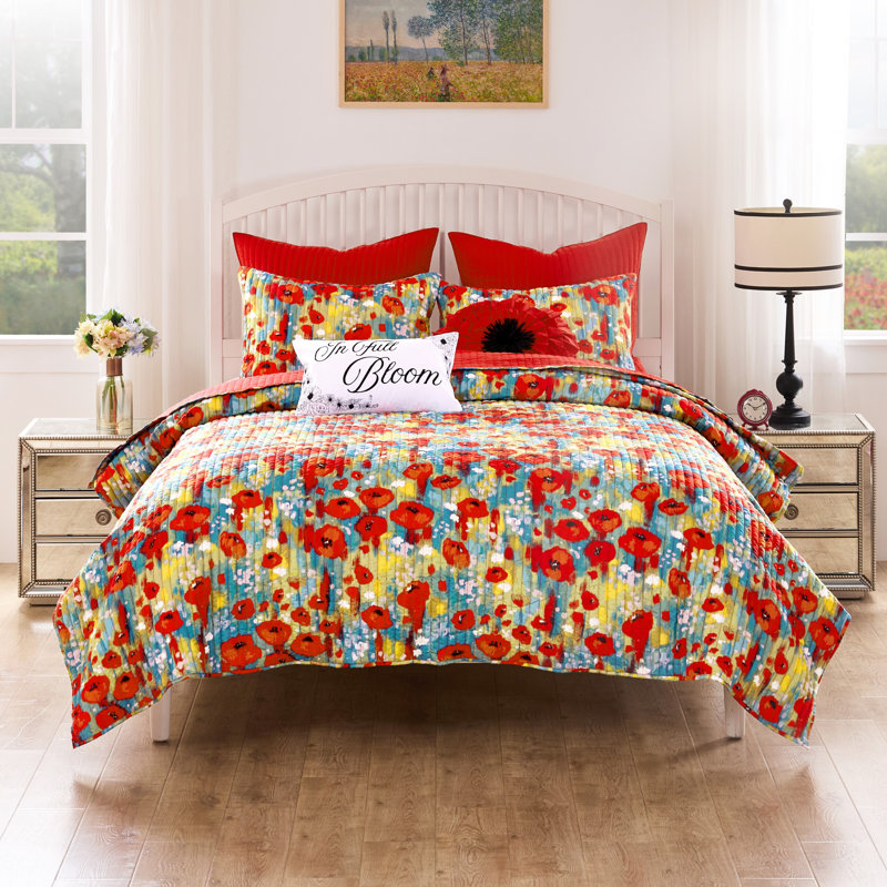 Ensemble de courtepointe 2 pièces Greenland Home Fashions Poppies, Twin Quilt + 1 Standard Pillow Sham