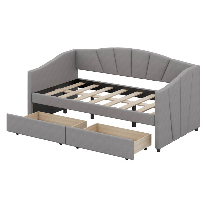 Upholstered Daybed Twin Size With Two Drawers, Gray