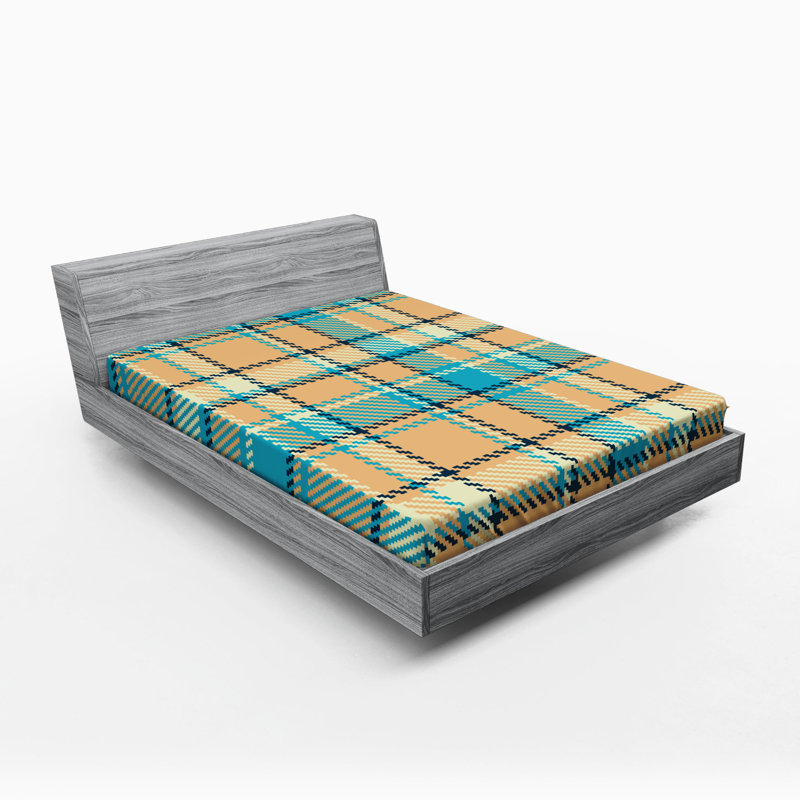 Microfiber Plaid Fitted Sheet, Queen Fitted Sheet, Cream/Brown/Blue Plaid