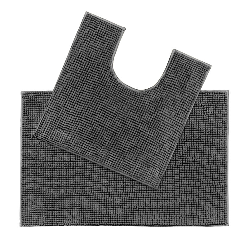 Kulap Chenille Bobble Bath Mat & Pedestal 2pc Set, Charcoal