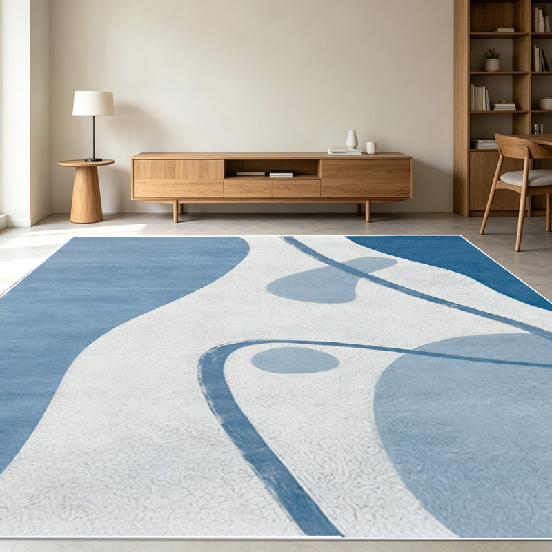 1PC Modern Abstract Blue Cream Wavy Line Pattern area rugs for Living Room, Soft and Comfortable, Suitable for all seasons, easy-to-maintain, machine washable Indoor floor mat, Under Table Farmhouse suitable for living room, bedroom, dining area,...
