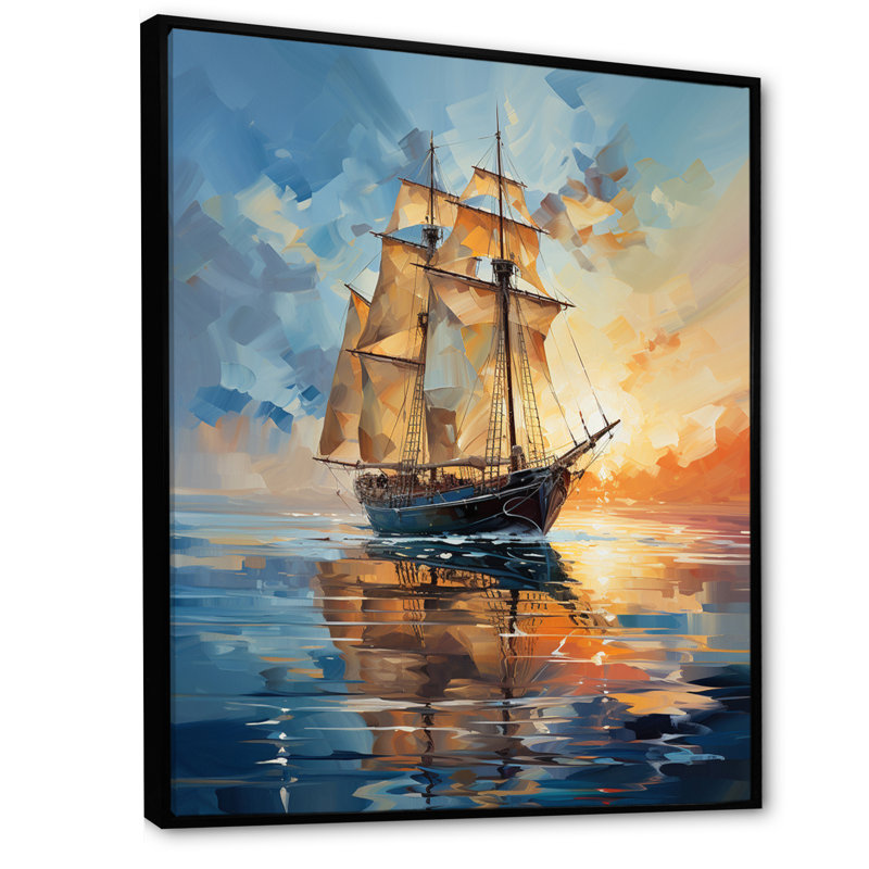 Vierling " Sailboat Abstract Maritime Symphony I " Mixed Media Print, 32" H x 16" W x 1" D, Black Floater Framed