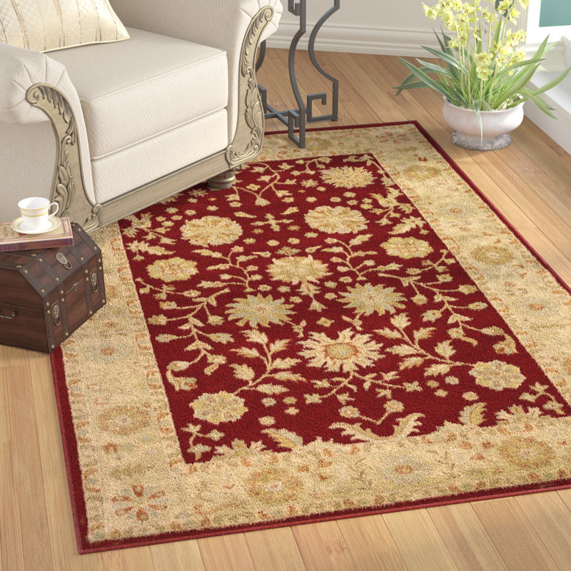Tapis rouge / doré en laine touffeté à la main Balthrop, Rectangle 5 pi x 8 pi