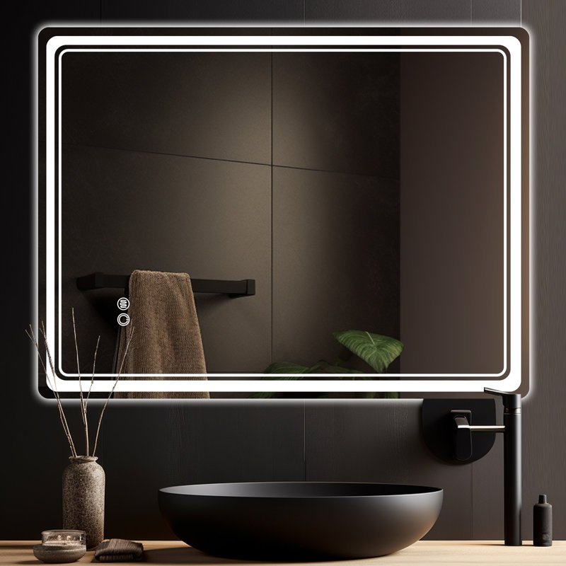 Dibbrun Frameless Lighted Bathroom Mirror, 20" x 28", Rectangle
