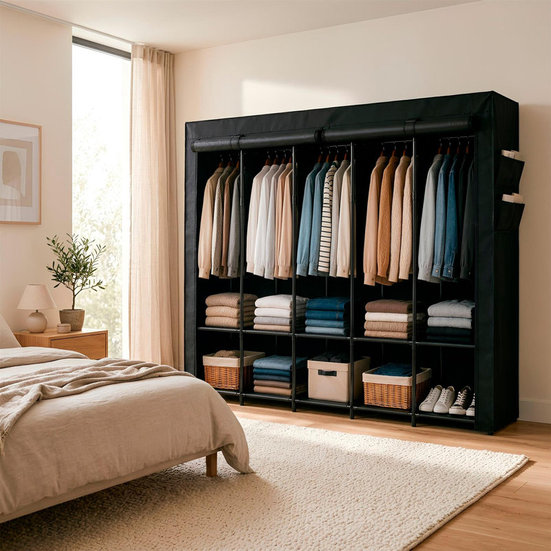 Metal Wardrobe, 211cm (W), Black