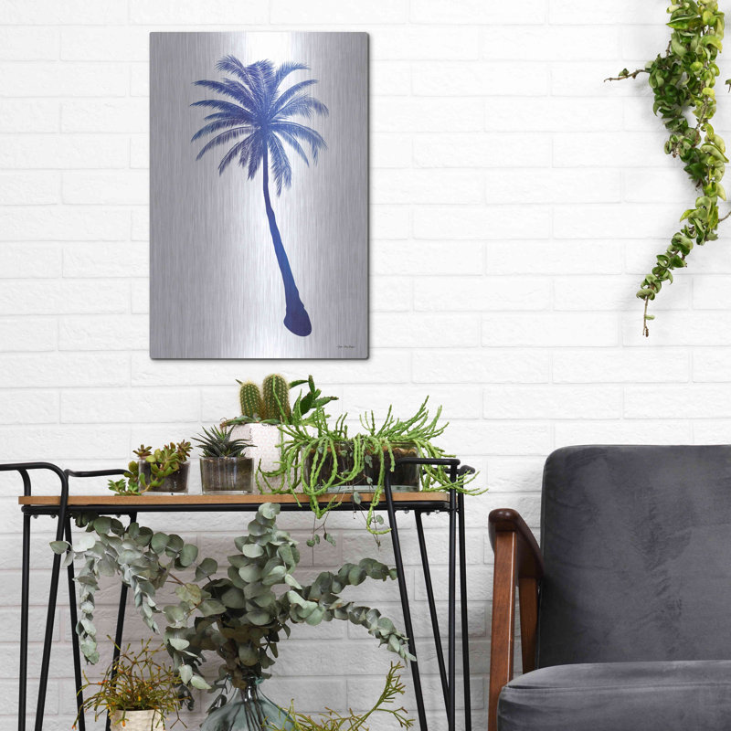 «Blue Palm Tree I» par Seven Trees Design, art mural en métal, H 16 po x l 12 po