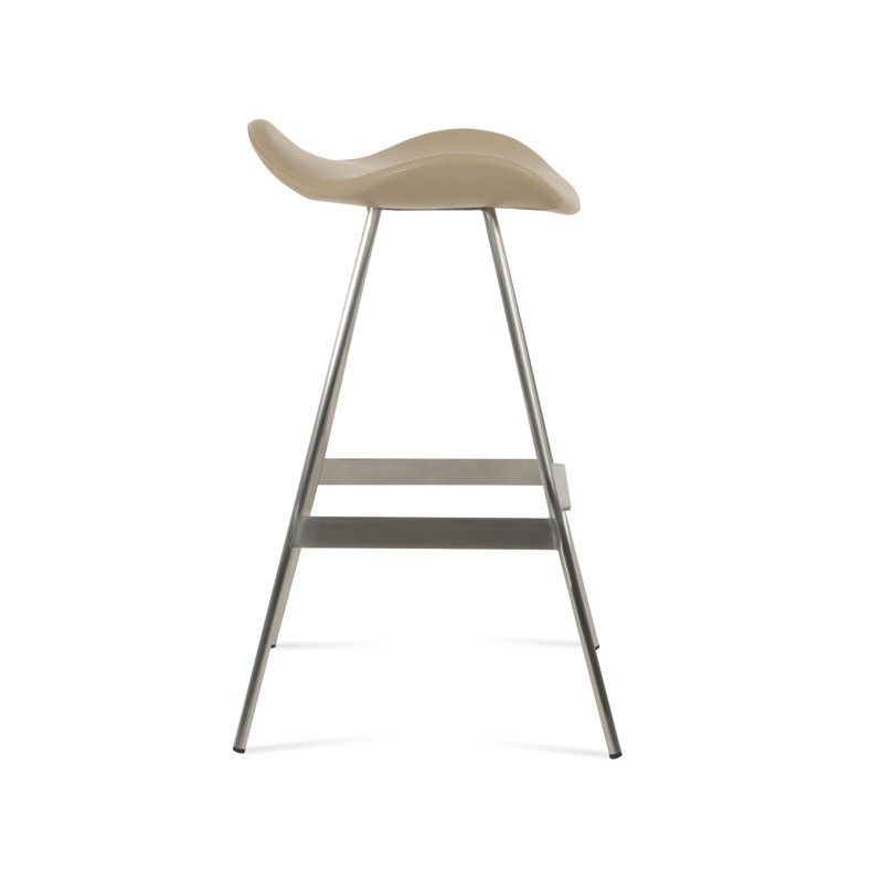 Tabouret de comptoir Falcon Balat, Acier Inoxydable, Matériau blanc en microfibres de polyester et de 
