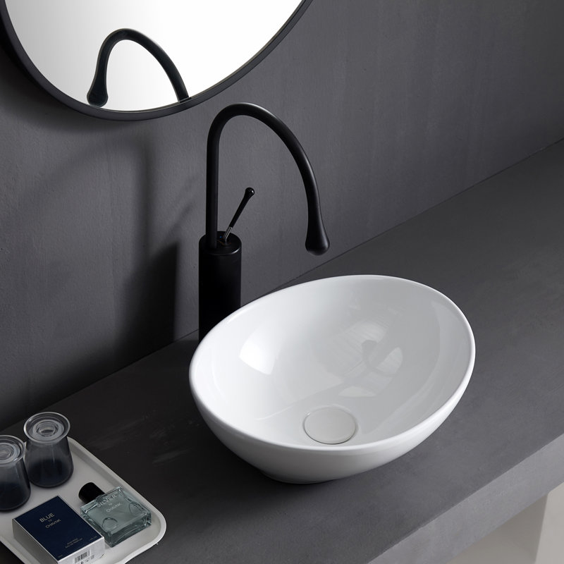 Eclisse 410mm x 335mm Vitreous China Oval Countertop Basin Bathroom Sink , White