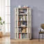 Bibliothèque ovale en bois ouverte, bibliothèque autoportante à cadre en panneau de fibres à densité moyenne, support de rangement à 5 niveaux facile à assembler pour le salon, décoration de bureau à domicile-581312291