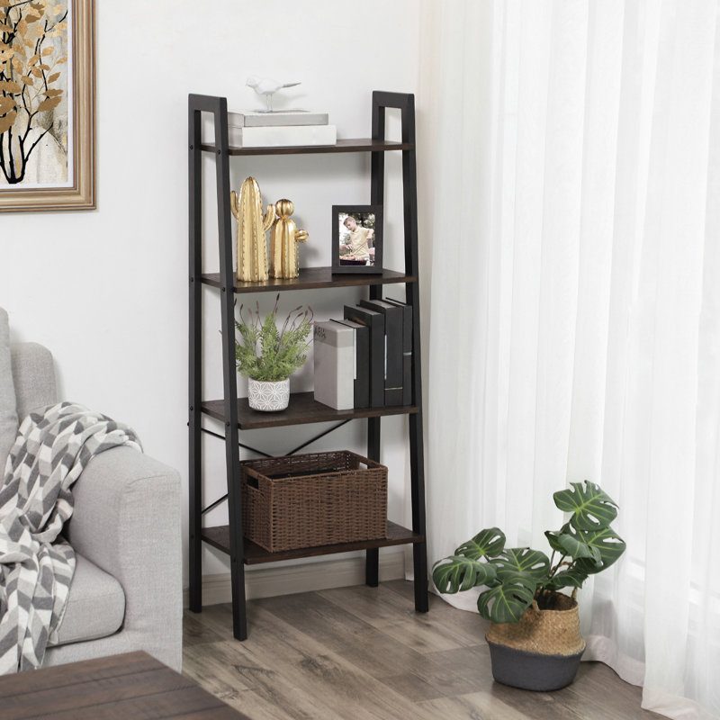 Parikh Ladder Bookcase, Black/Rustic Dark Brown