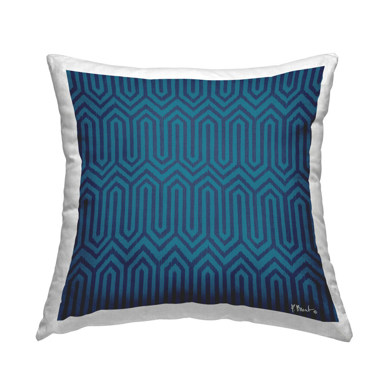 Coussin décoratif à motif géométrique bleu zigzag Intertwining par Paul Brent