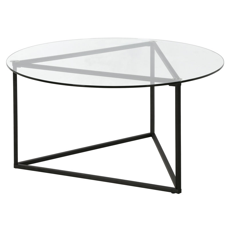 Jenson 35" Wide Round Coffee Table with Glass Top in Brass, Brass