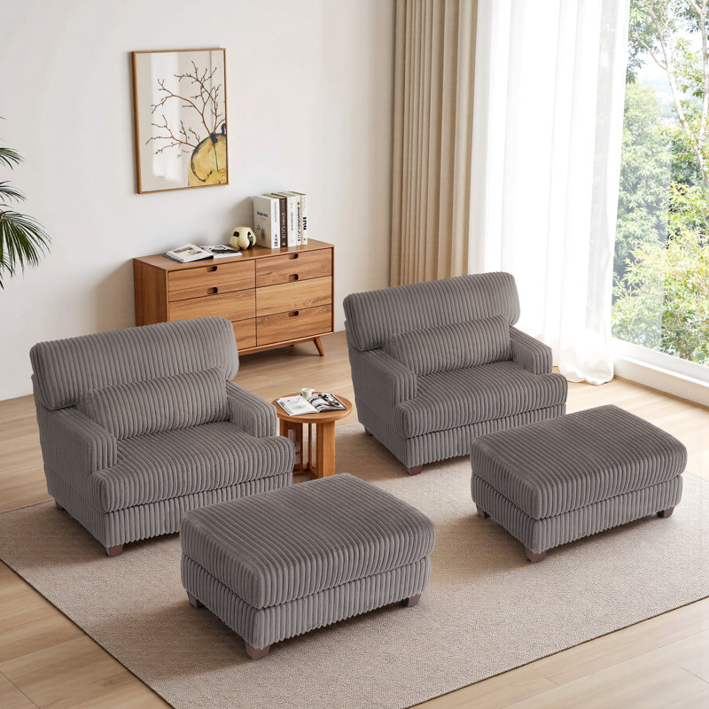 Modern Chaise Lounge Chair With Movable Ottoman And Pillow(Set Of 2), Dark Camel
