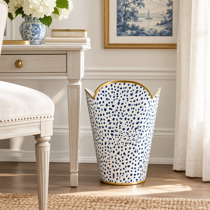 Navy Blue Polka Dot Wastepaper Basket