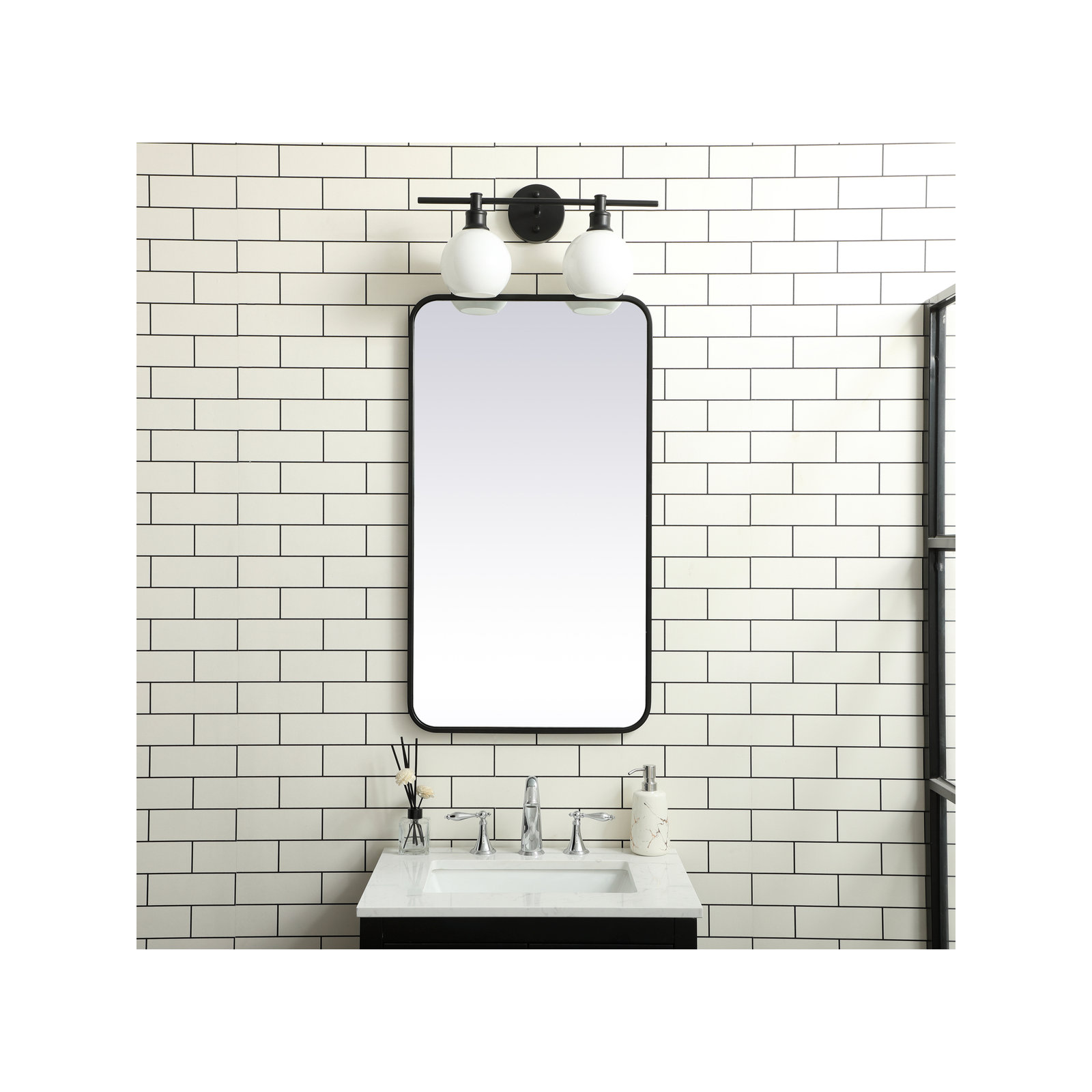 Sabine Metal Rounded Rectangle Wall Mirror, 36" x 20", Black