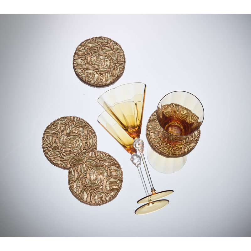 Lune 4 Piece Coaster Set in a Gift Bag, Gold