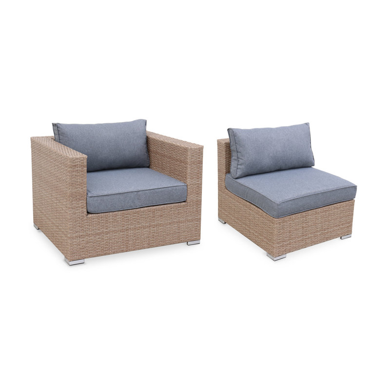 Hicham 5-Seater Rattan Garden Sofa Set, Natural/Grey
