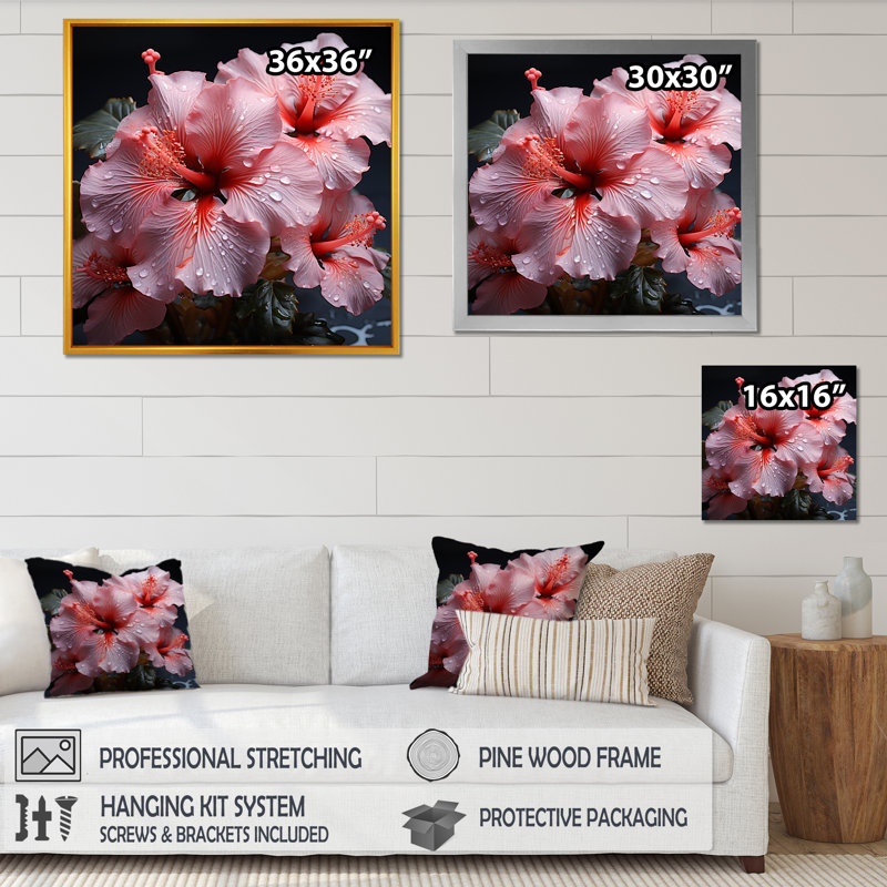 «Pink Hibiscus Graceful Curves Harmony» sur impression sur toile, Cadre simple argenté, H 36 po x l 36 po x P 1,5 po