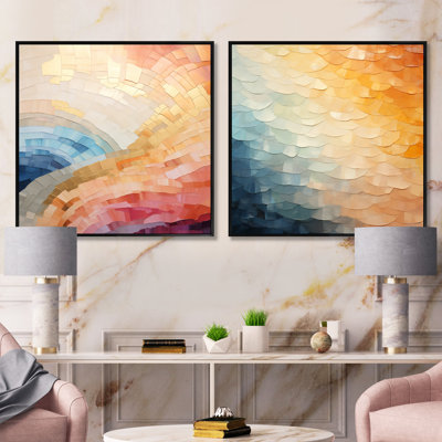 Minimalisme couleurs en harmonie - ensemble de 2 collages abstraits carrés