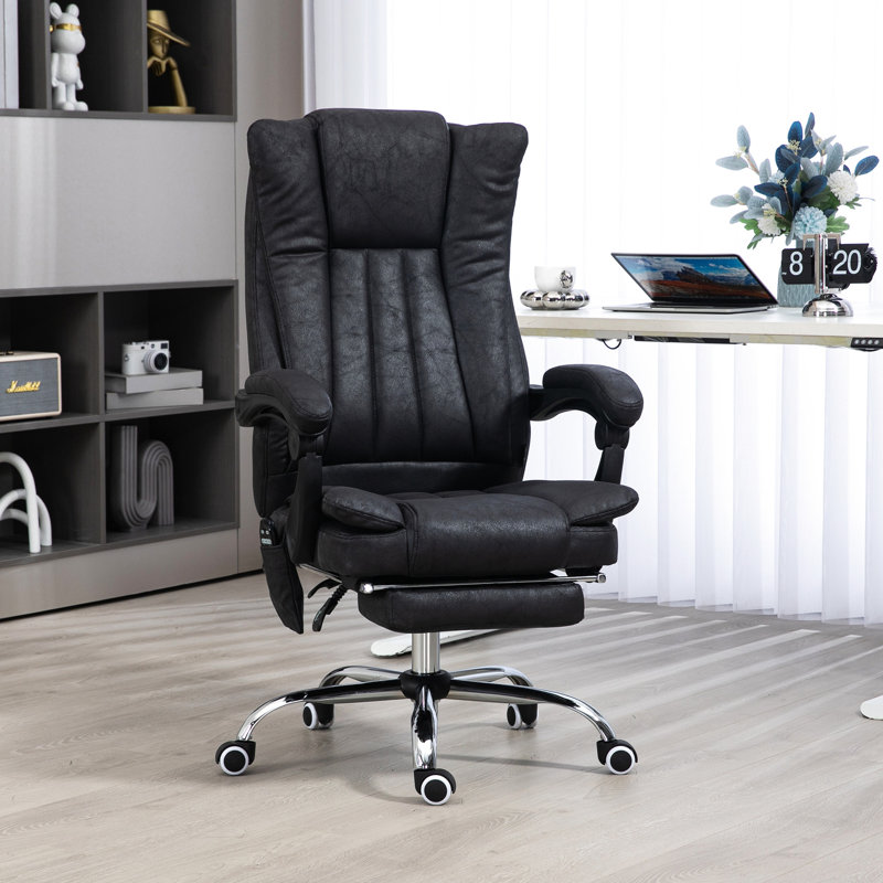 Chaise noire pour le bureau, avec massage à 6 points, chaleur, fonction de chauffage de bureau stable, hauteur réglable et conception de repose-pieds