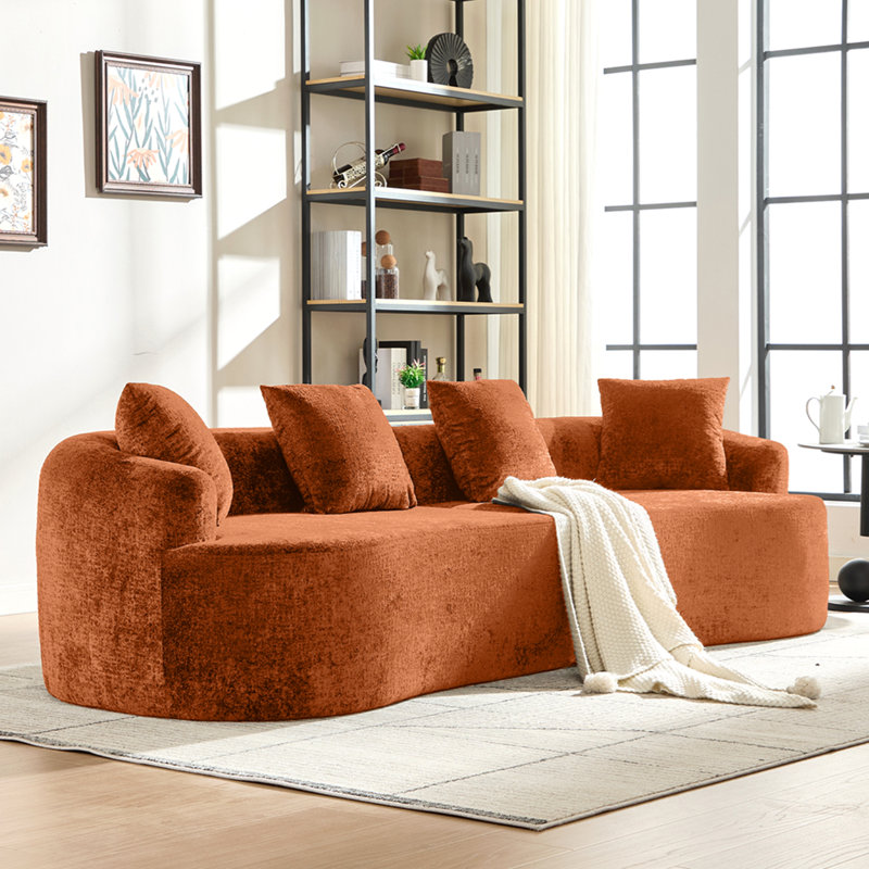 Causeuse incurvée, petit canapé en chenille avec 3 coussins, canapé profond pour appartement, salon, aucun assemblage requis