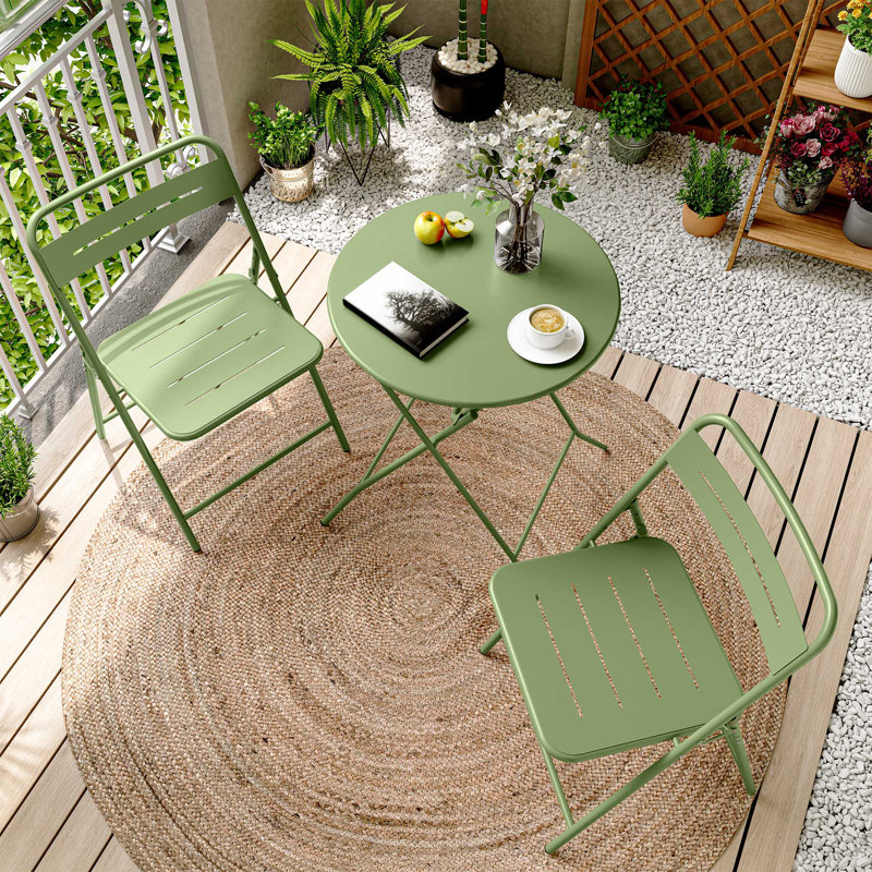Ensemble bistro 3 pièces pour patio avec table résistante aux intempéries, Vert
