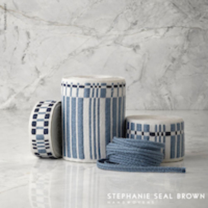 Schumacher x Stephanie Seal Brown Carmo Tape Wide, Blue/ Dark Blue/ White