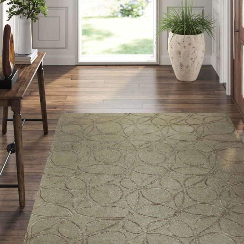 Clover Geometric Hand-Knotted Wool/Silk Beige/Neutral Area Rug, Rectangle 9' x 12', Dark Gray