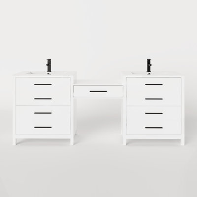 Meuble-lavabo à double cuve 84 po avec comptoir de maquillage, comptoirs à double cuve, robinets en alliage de zinc Wimer