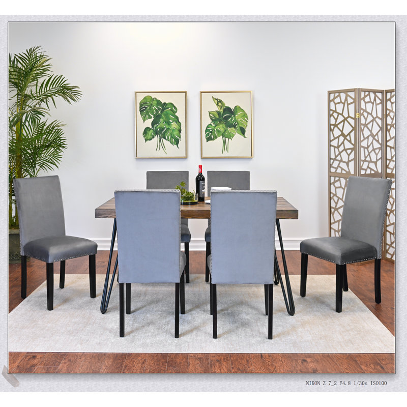 Ensemble de salle à manger 7 pièces Ashzo, table à pieds en épingle à cheveux avec 6 chaises ergonomiques, pour les petits espaces et les intérieurs modernes