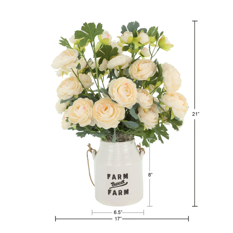 Ranunculus Arranged in a Ceramic Pot