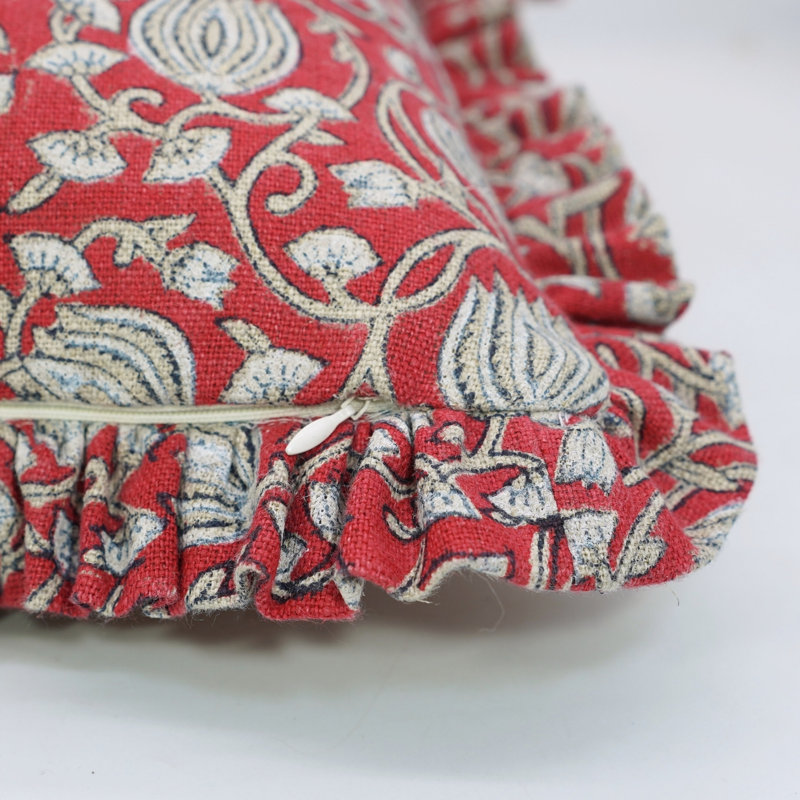 Housse de coussin Fabcline en lin épais à volants lombaires, décoration de Noël (6 Kamal, rouge), H 20 po x l 20 po, Carré