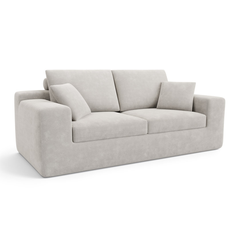 Boneless Haven 78" Upholstered Corduroy Boneless Couch With 30" Deep Seat, Loveseat Sofa With Arm, No Assembly, White
