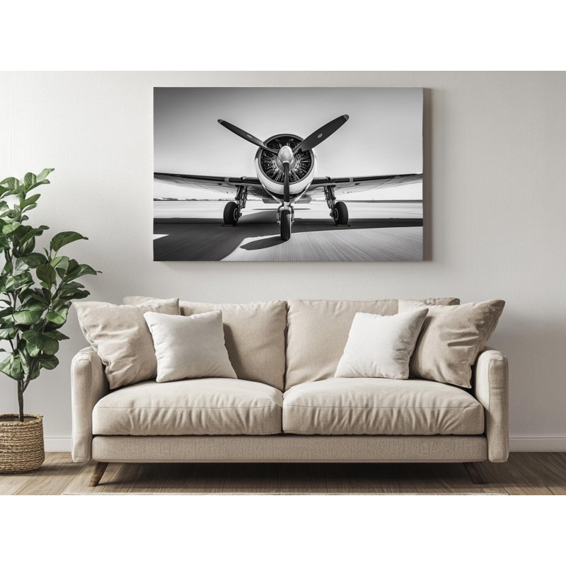 Reproduction d'art sur toile de haute qualité en noir et blanc rétro sur hélice de moteur d'avion - Art mural - Cadeau - décoration murale, reproduction de peinture