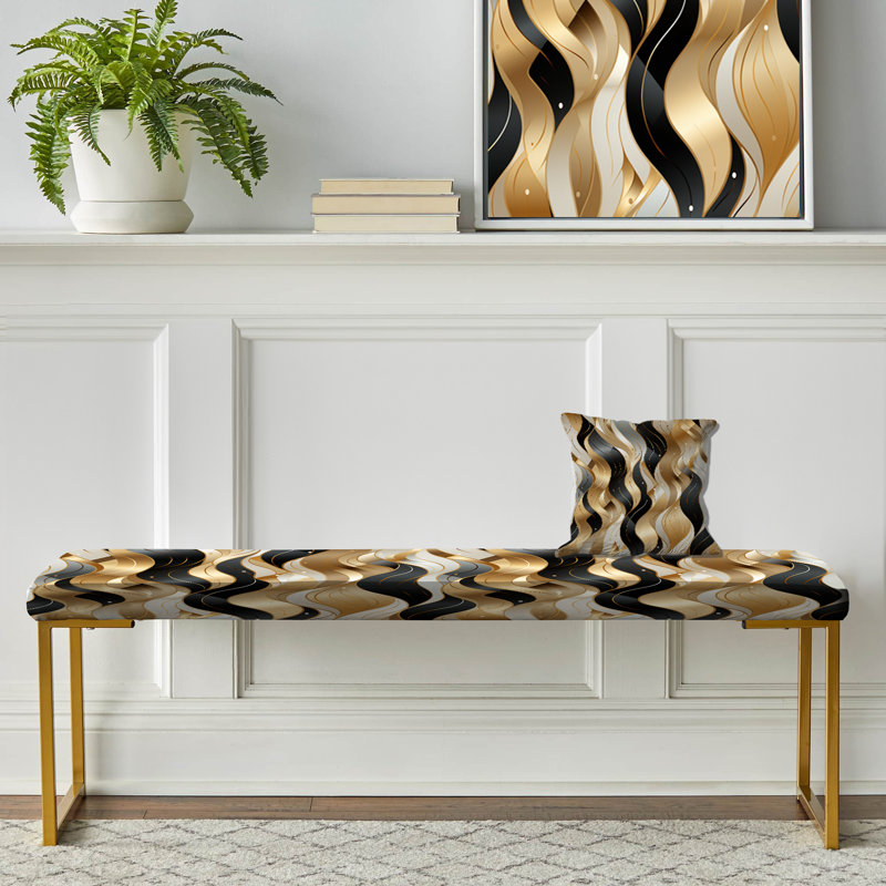 Banc rembourré Marble Gold, Vagues de champagne dorées et blanches