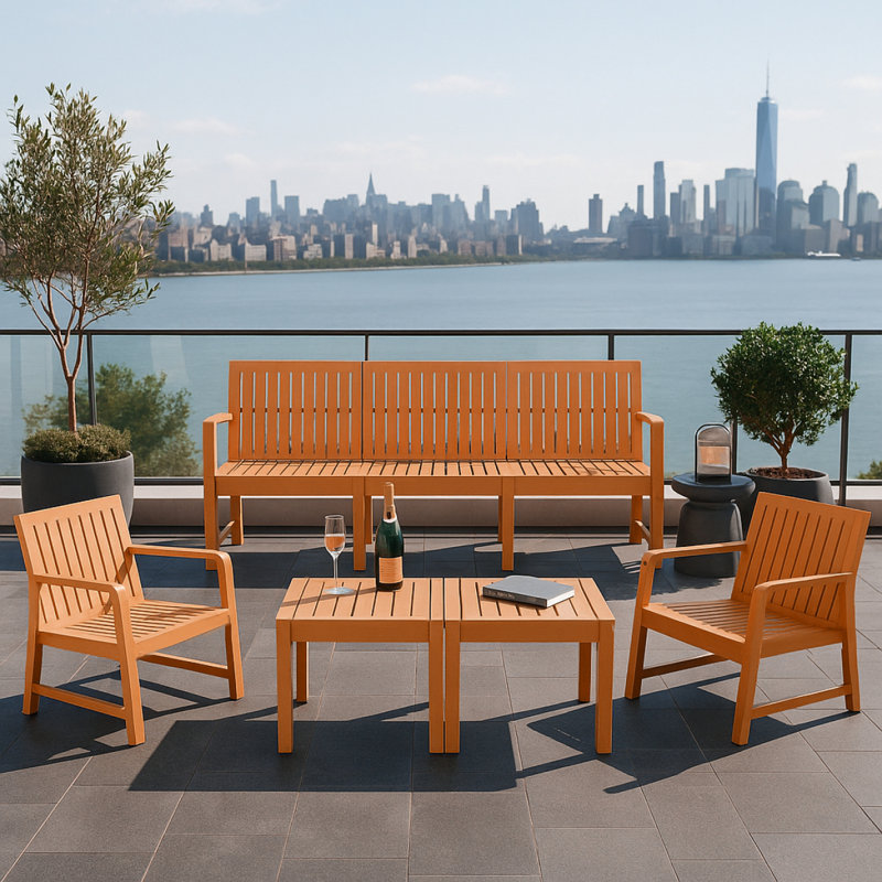 5-Piece Indoor/Outdoor Furniture Set - 3-Seater Sofa,2 Chairs & 2 Coffee Tables Waterproof PP Material- Easy Assembly Patio Conversation Set
