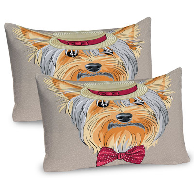 Multicolore Ambesonne Yorkie Coussin décoratif 2 pièces Hipster Gentleman Dog
