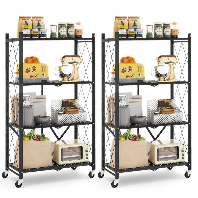  2 pièces étagère de rangement pliable à 4 niveaux avec 4 roues universelles pour la cuisine