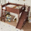 Lit mezzanine simple avec tablettes de rangement et garde-robe, structure en bois massif, glissière amovible, échelles, aucun sommier nécessaire, naturel profond-667965448-667965450