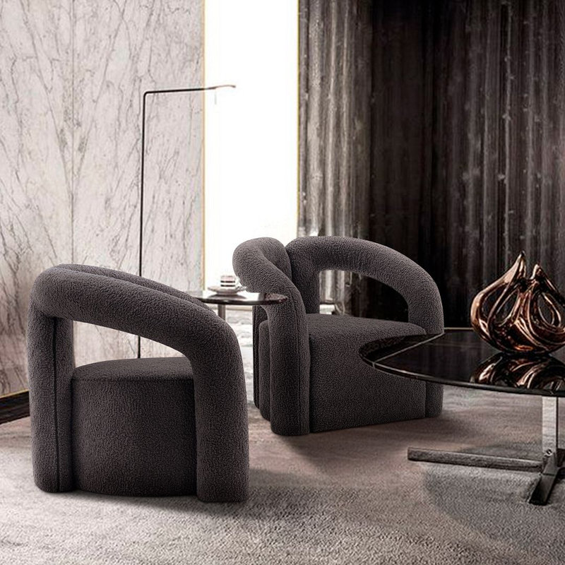 Fauteuil demi-tonneau noir Darian, Bouclé noir