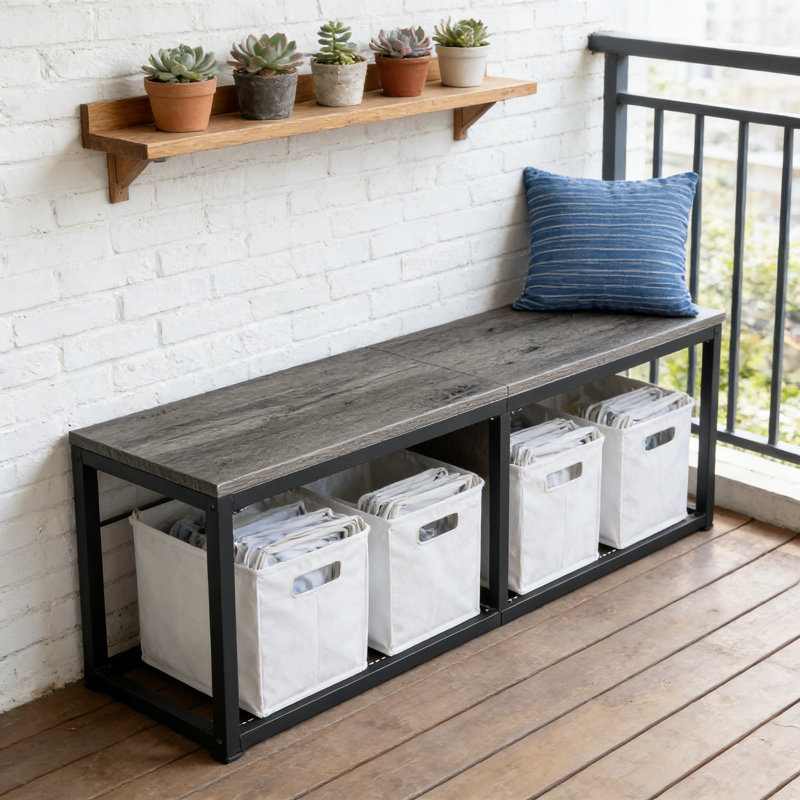 Industrial Style Dining Bench With Steel Frame, 47.2 Inch Kitchen Table Bench For Dining Room And Hallway, Easy Assembly, Charcoal Gray And Black Finish